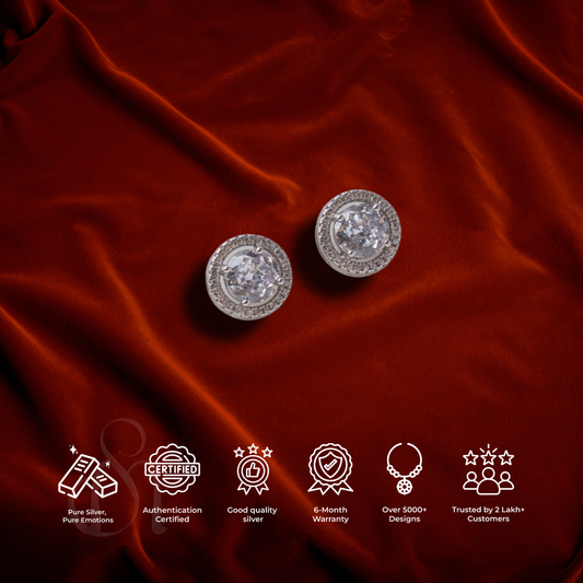 Classic Round Solitaire Zircon Earings made in 925 Silver