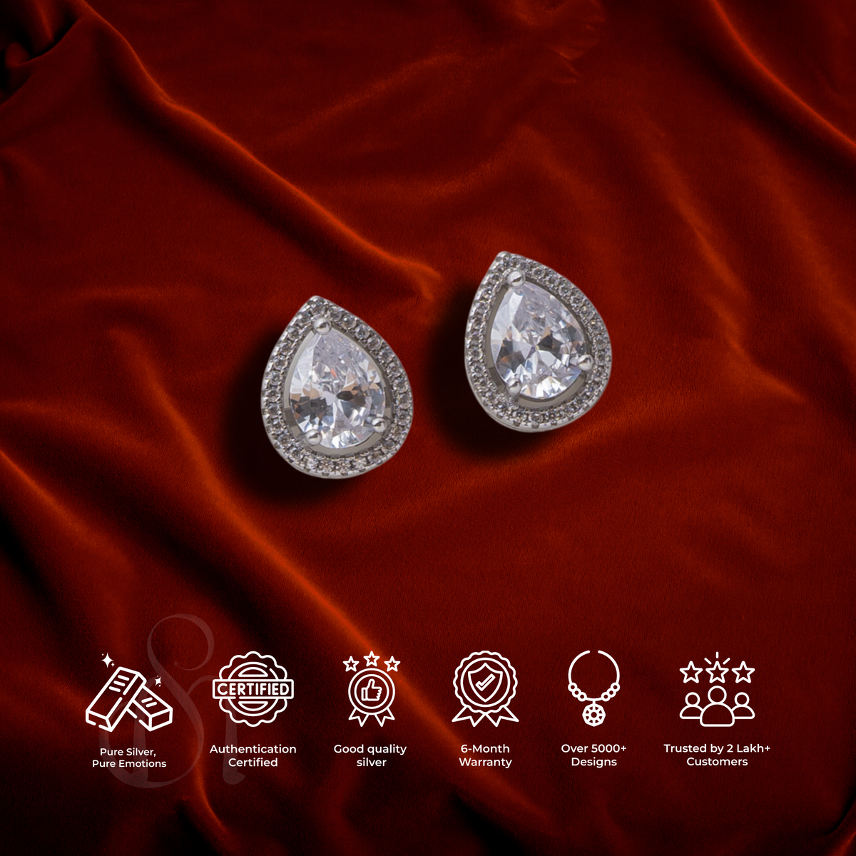 Silver Pear Solitaire pendant with Link Chain and Earrings