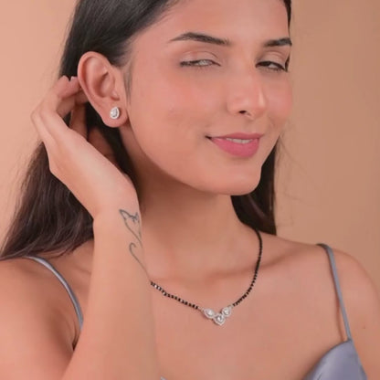 Silver Round Solitaire Mangalsutra Set
